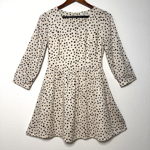 Forever 21 off white black polka dots 3/4 sleeve mini dress size medium - Picture 2 of 11
